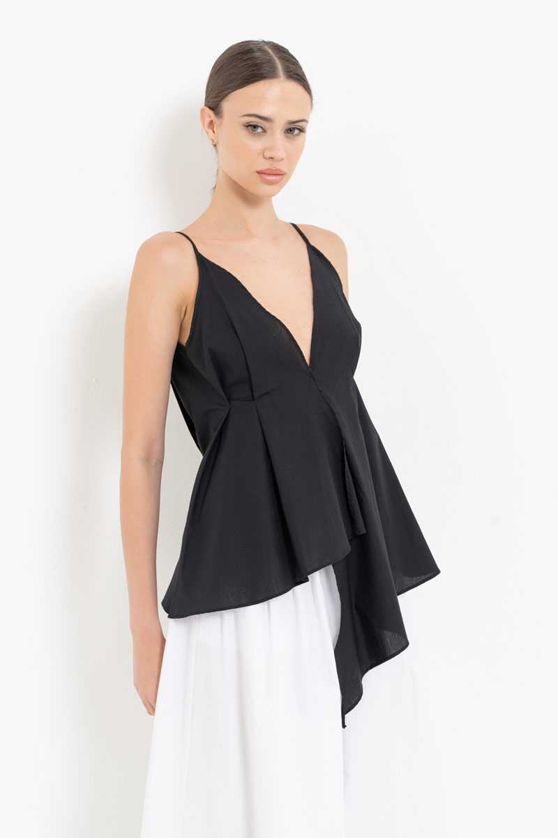 Black Asymmetric Poplin Cami Top