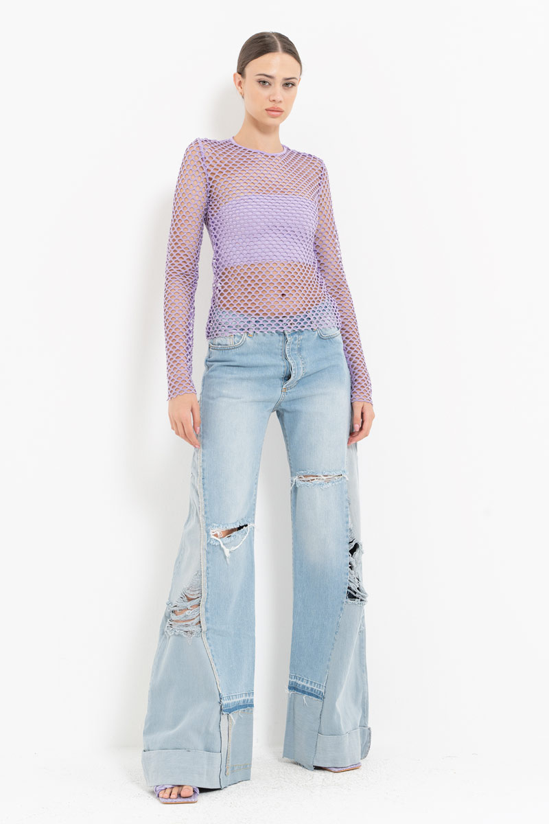 New Lilac Long-Sleeve Net Top