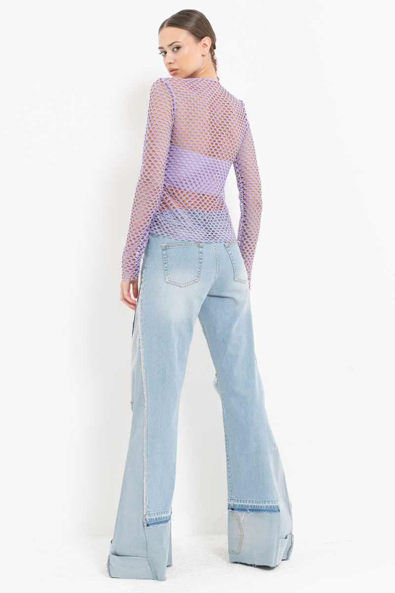 New Lilac Long-Sleeve Net Top