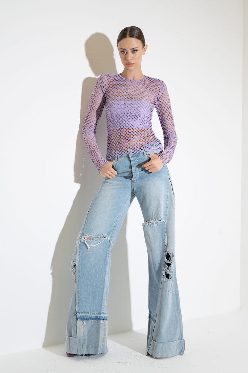 New Lilac Long-Sleeve Net Top