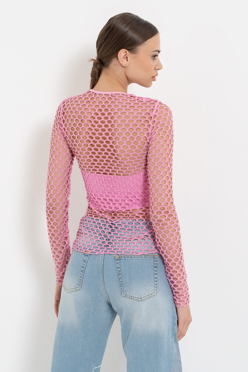 New Pink Long-Sleeve Net Top