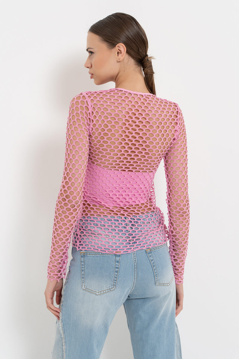 New Pink Long-Sleeve Net Top