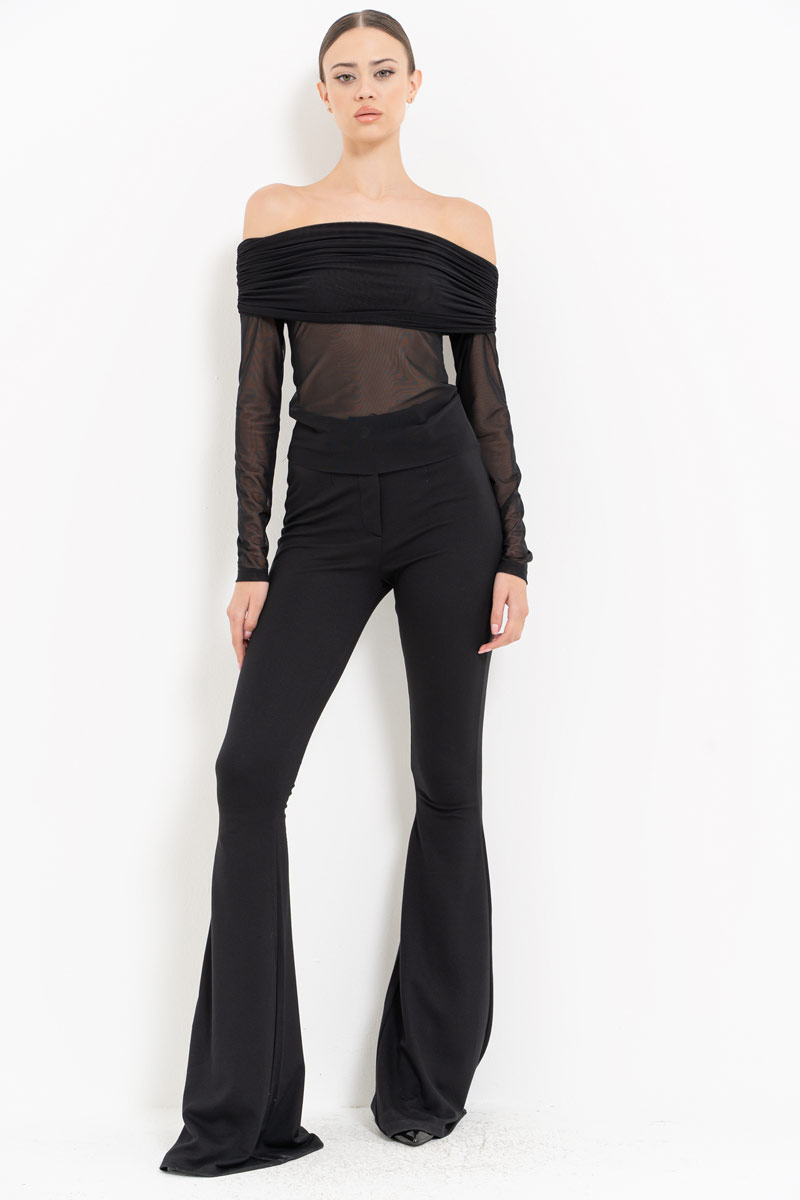 Black Off-the-Shoulder Mesh Top