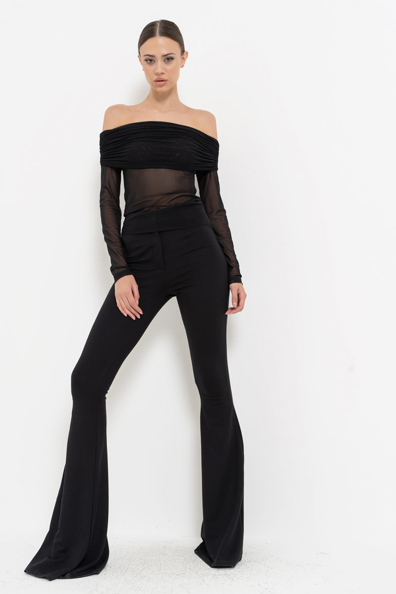 Black Off-the-Shoulder Mesh Top