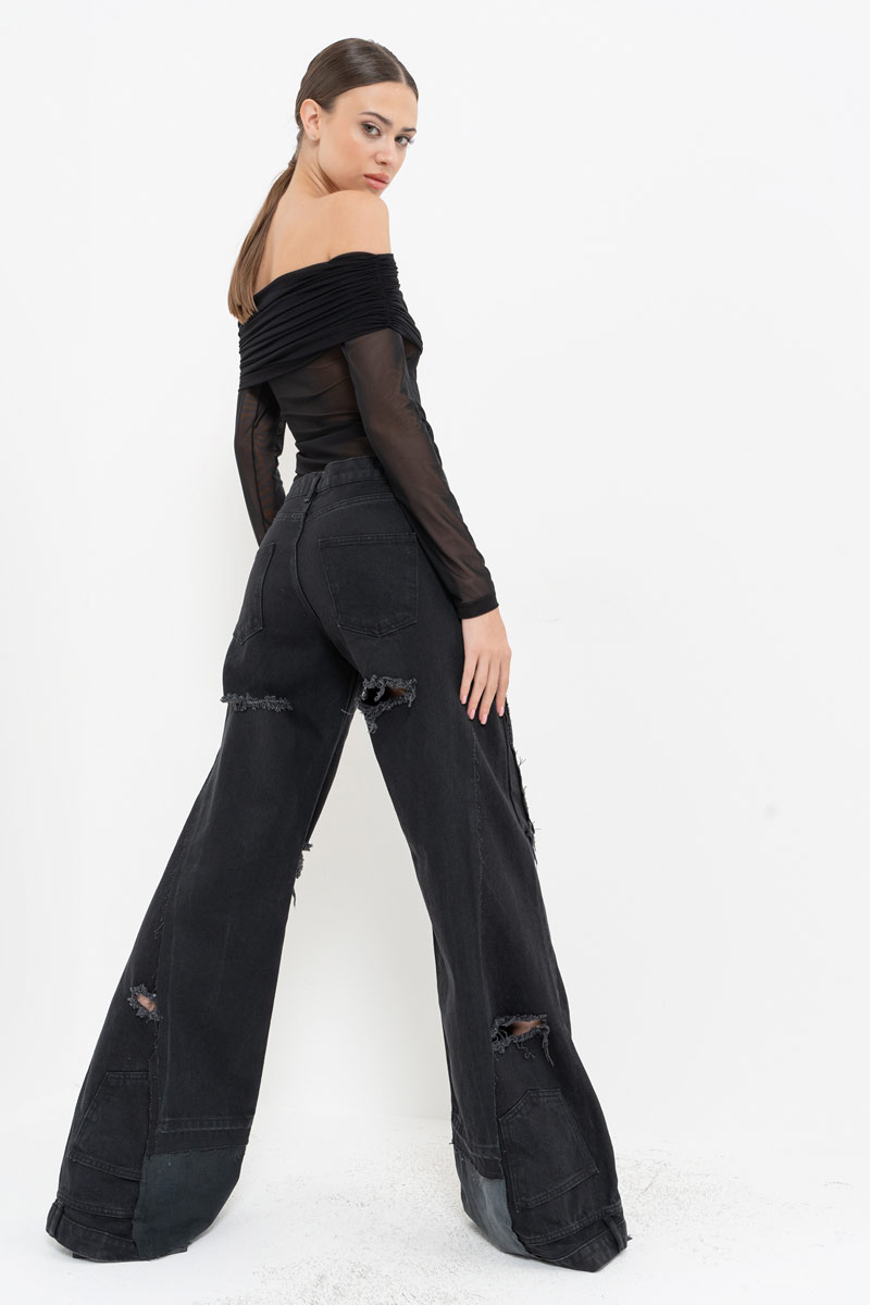 Black Off-the-Shoulder Mesh Top