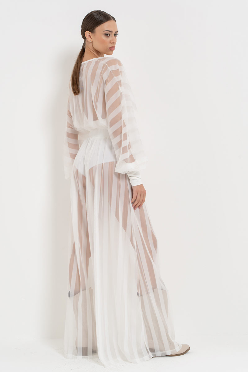 Sheer Blouse Wide Leg Offwhite Set