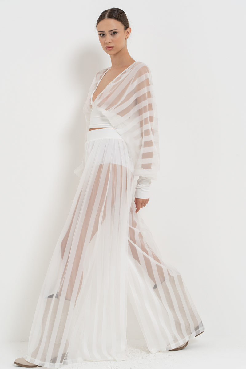 Sheer Blouse Wide Leg Offwhite Set