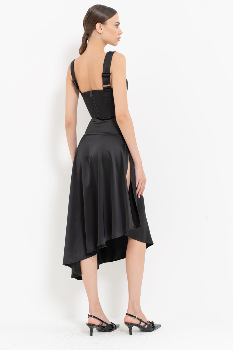 Wholesale Black Button-Side Satin Skirt