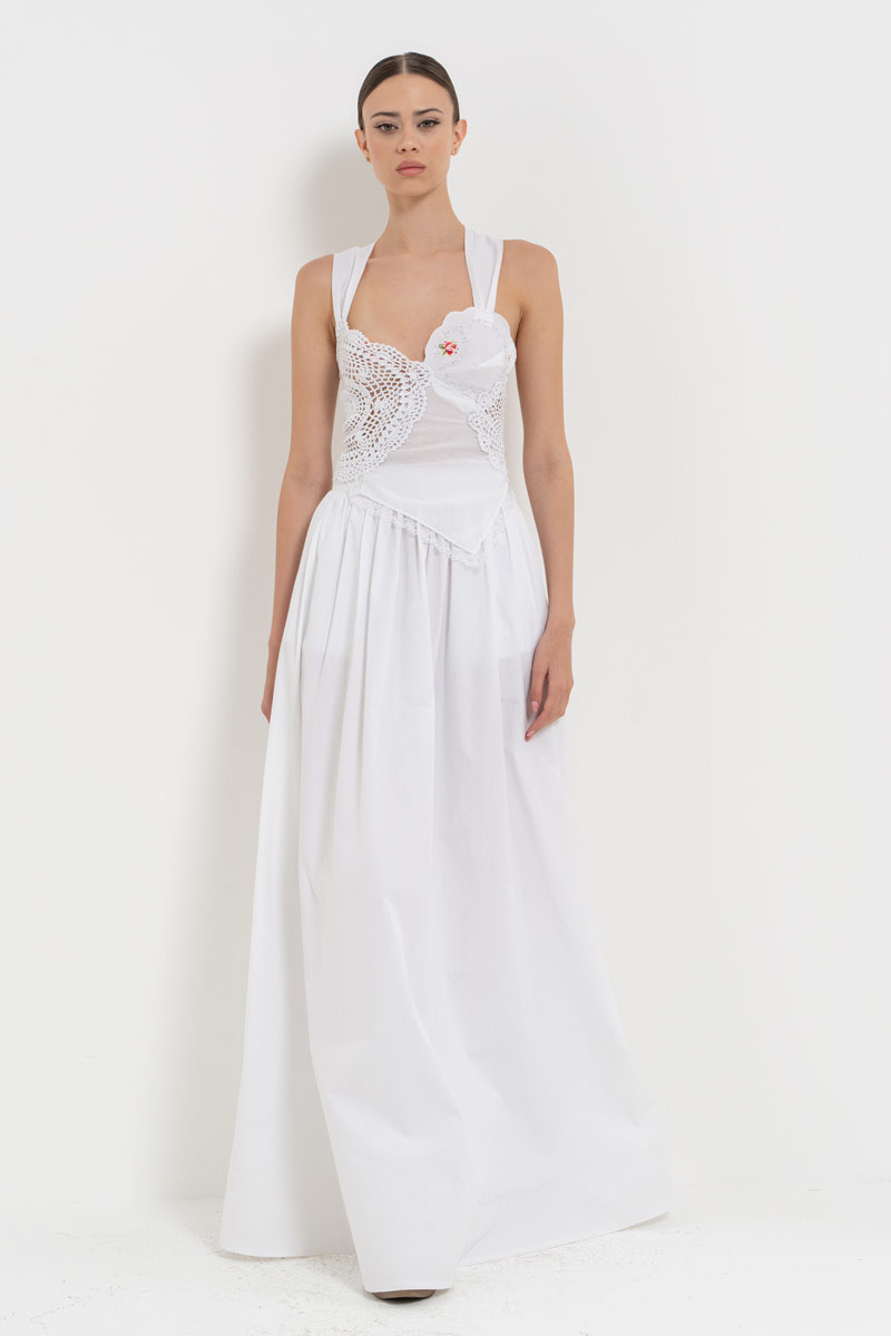 Offwhite Elastic-Waistband Poplin Maxi Skirt with Pockets