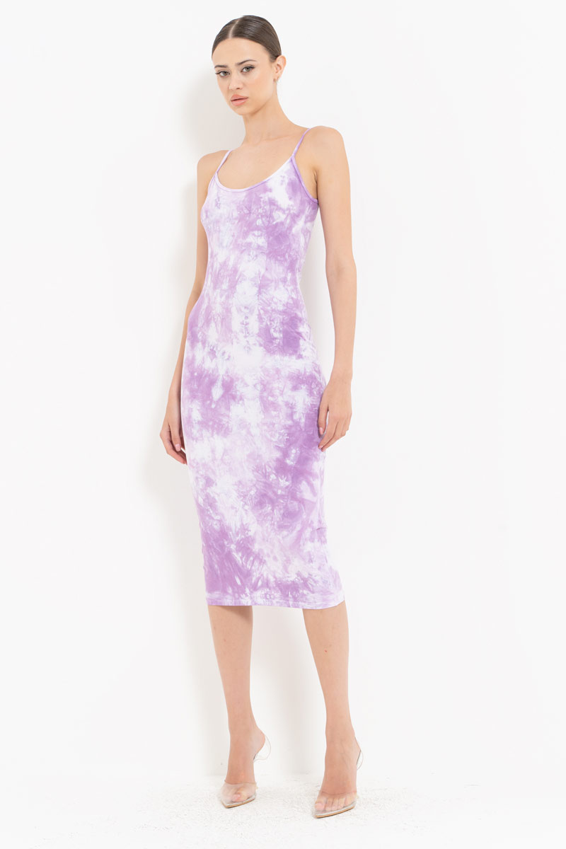 Tie Dye Lilac-Offwhite Midi Dress