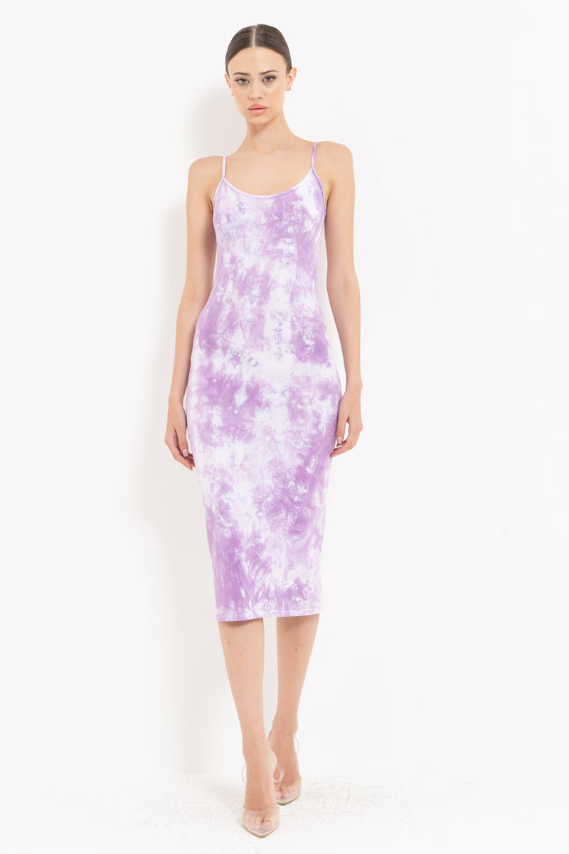 Tie Dye Lilac-Offwhite Midi Dress