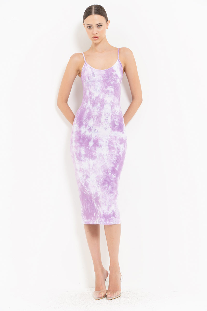 Tie Dye Lilac-Offwhite Midi Dress