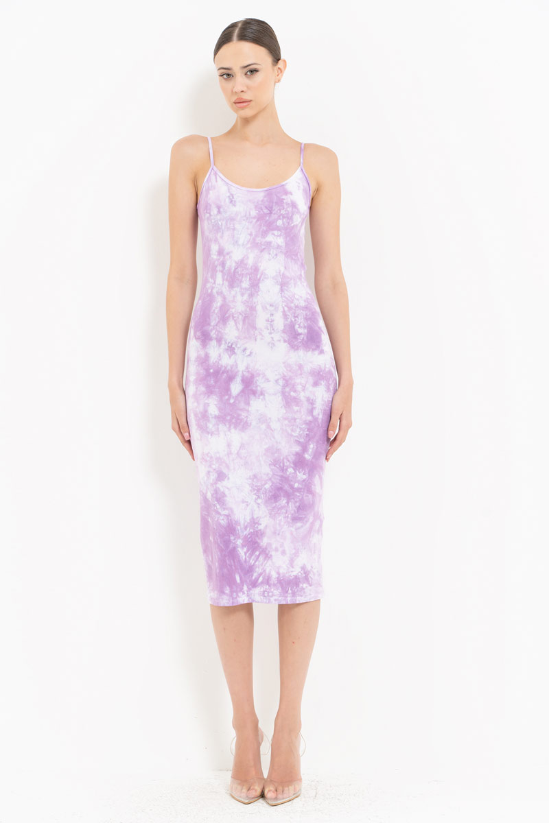 Tie Dye Lilac-Offwhite Midi Dress