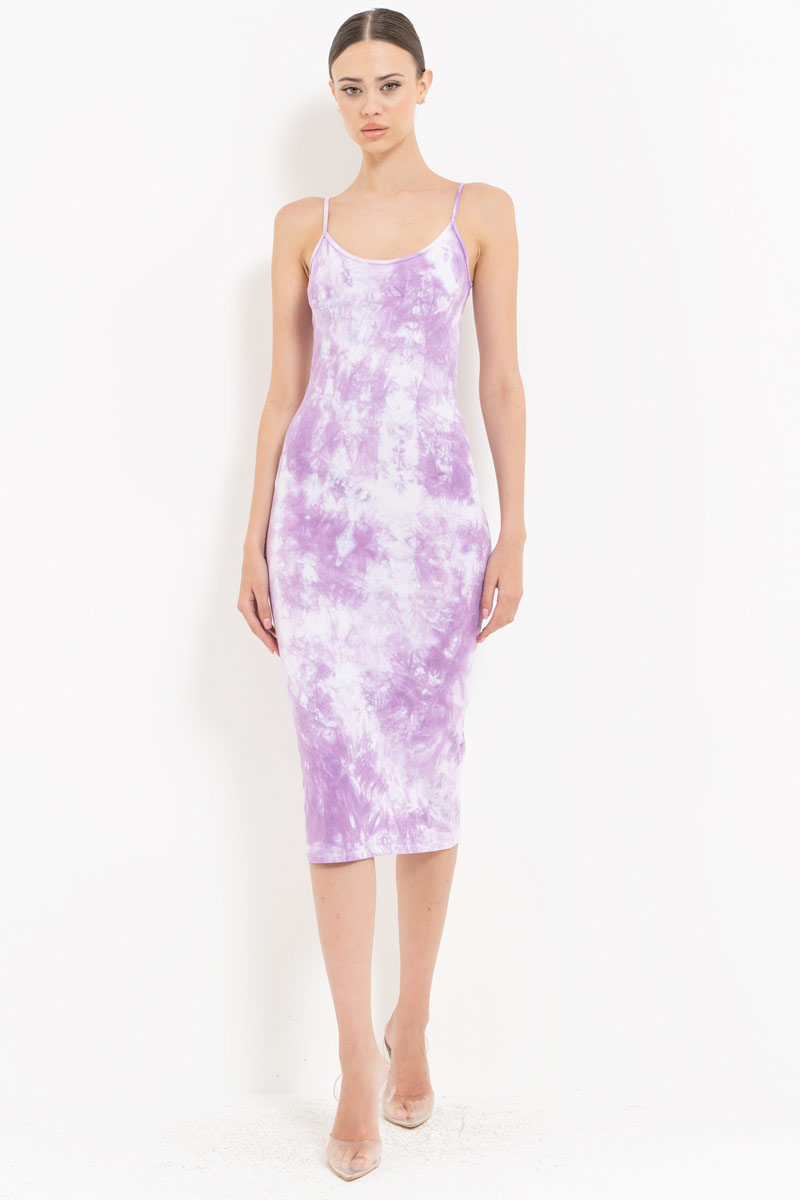 Tie Dye Lilac-Offwhite Midi Dress