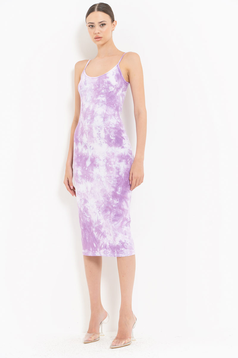 Tie Dye Lilac-Offwhite Midi Dress