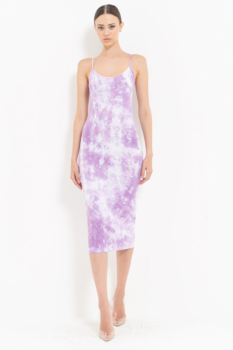 Tie Dye Lilac-Offwhite Midi Dress