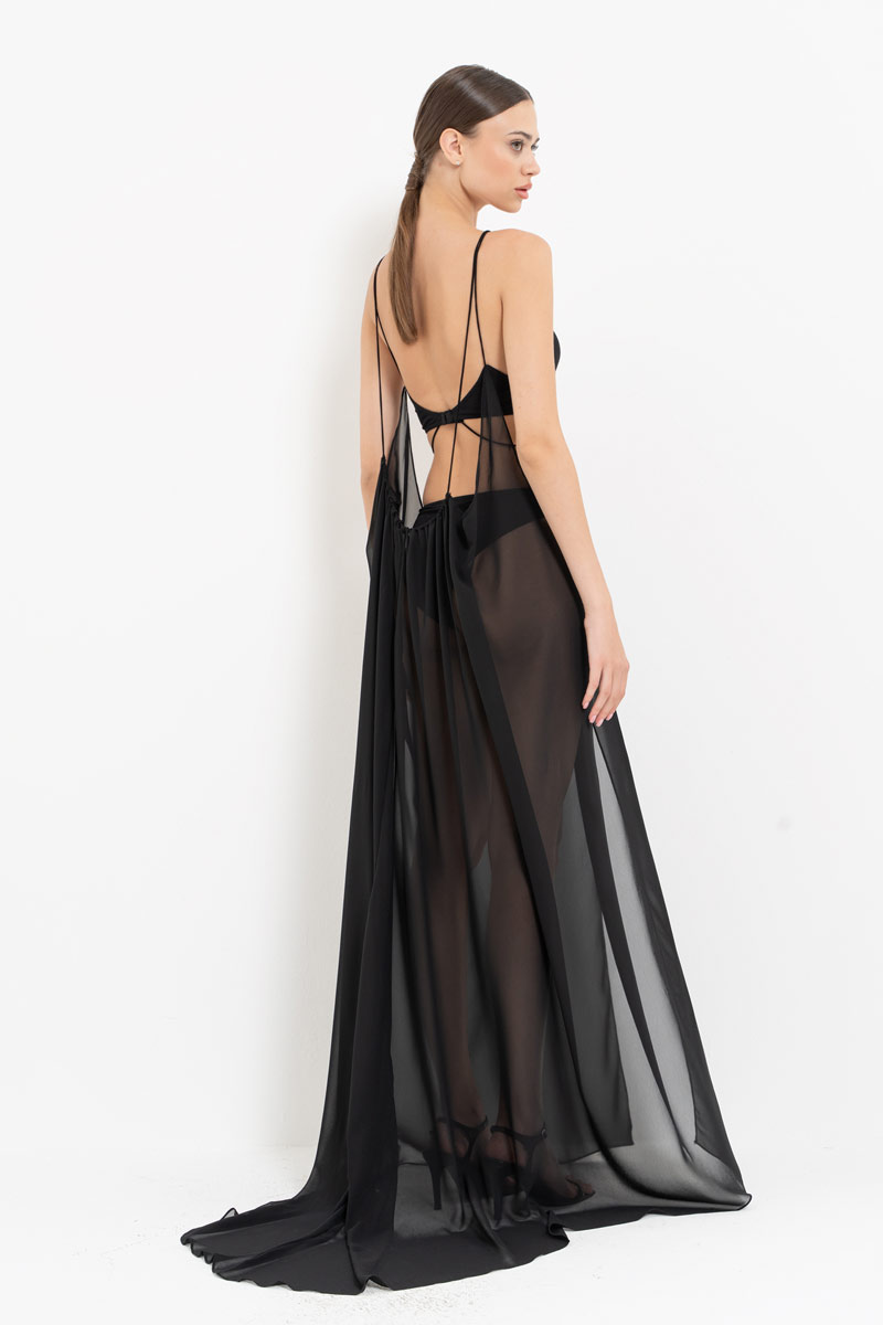 Sheer Black Cami Chiffon Dress with Bodysuit