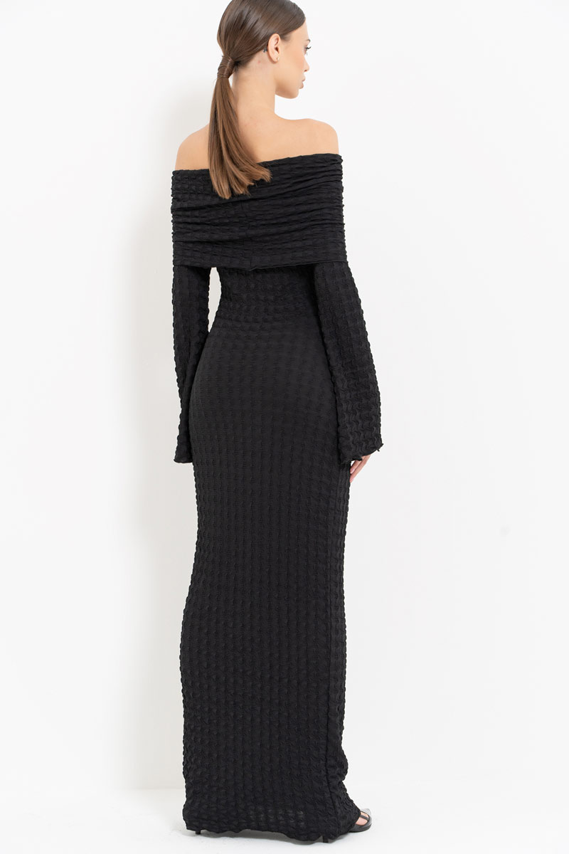 Black Off-the-Shoulder Long-Sleeve Dress