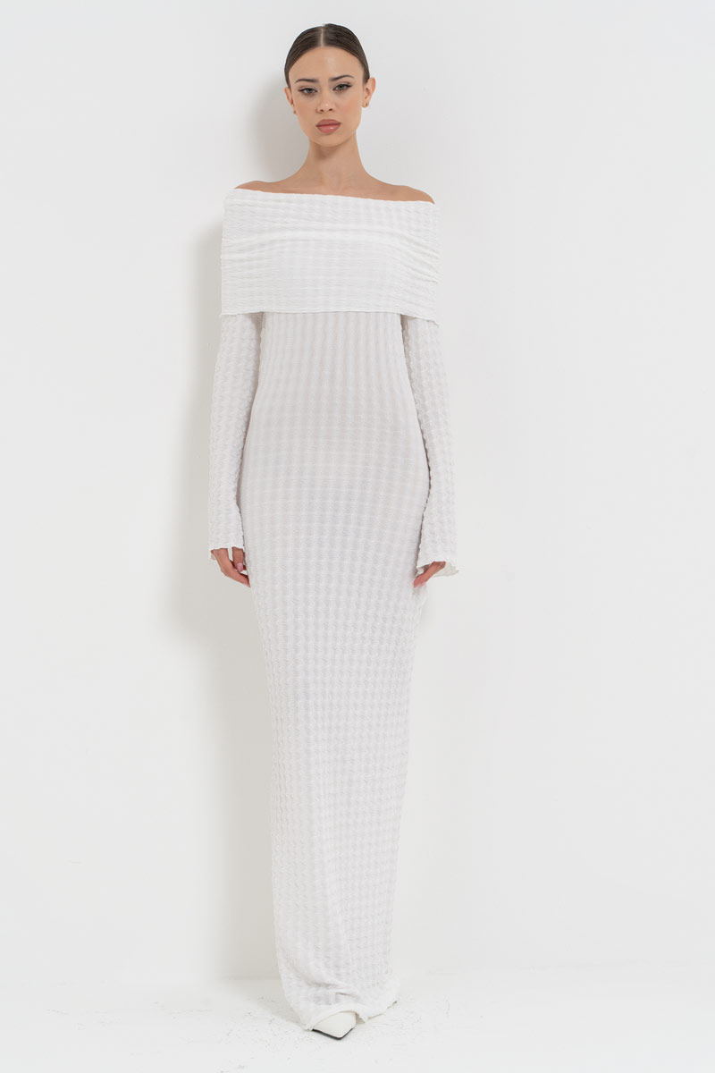 Offwhite Off-the-Shoulder Long-Sleeve Dress