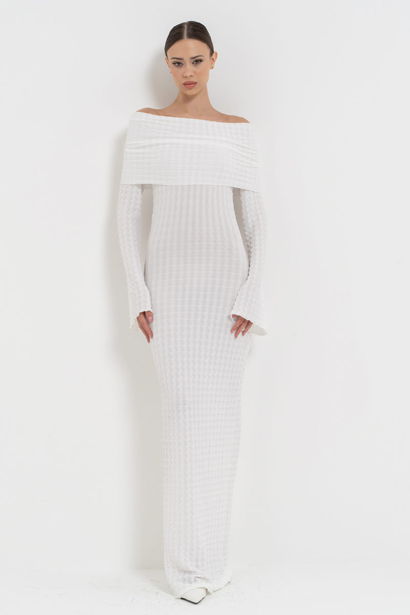 Offwhite Off-the-Shoulder Long-Sleeve Dress