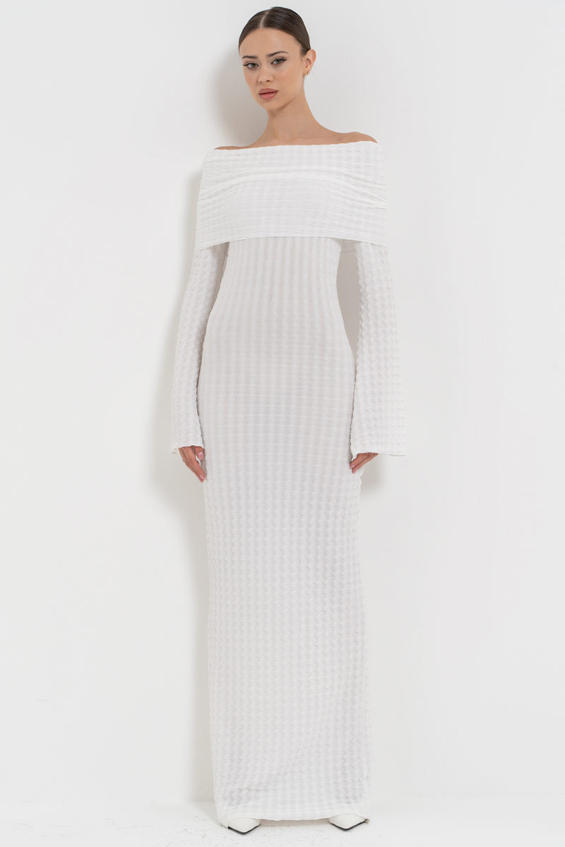 Offwhite Off-the-Shoulder Long-Sleeve Dress