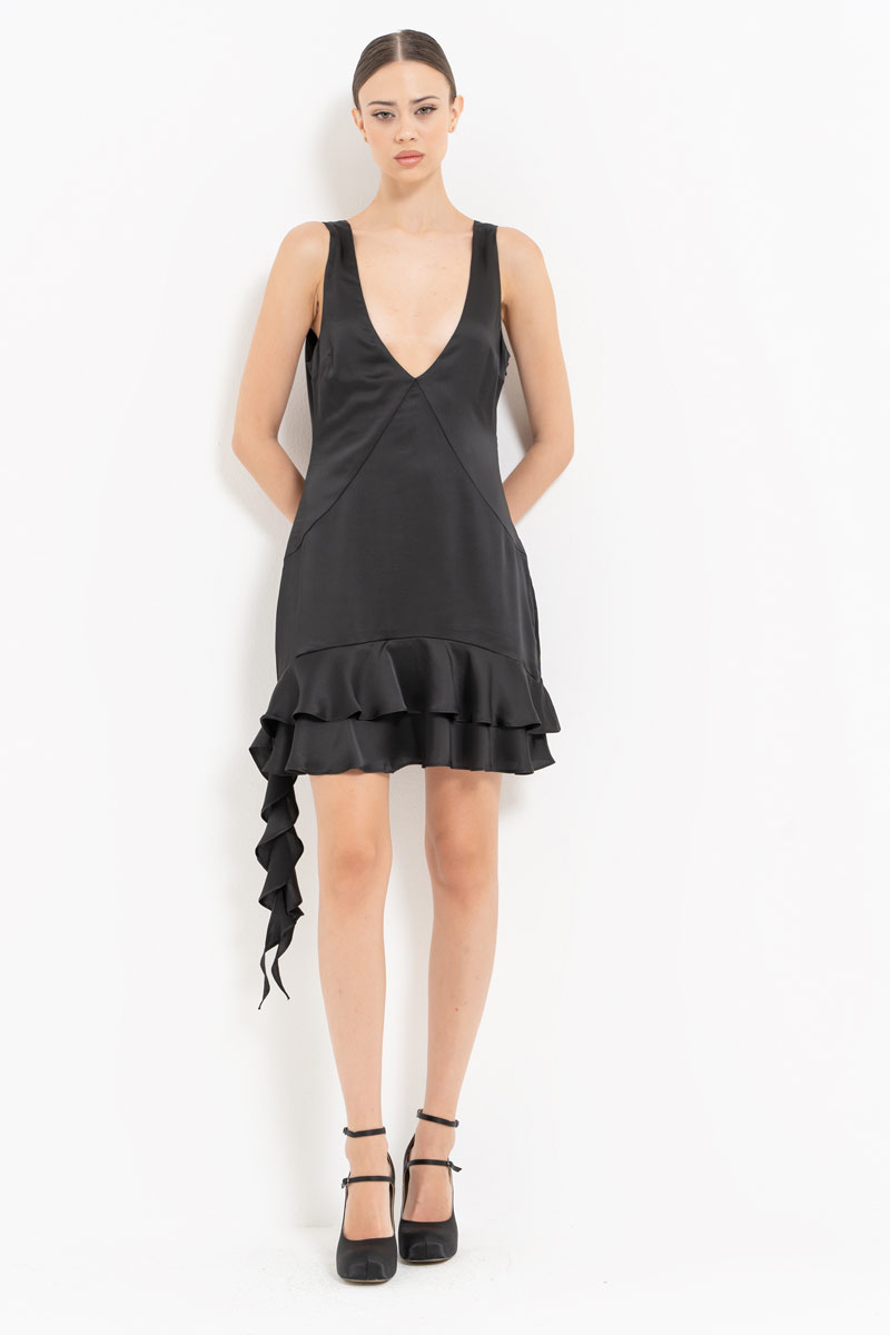 Wholesale Black Sleeveless Satin Dress