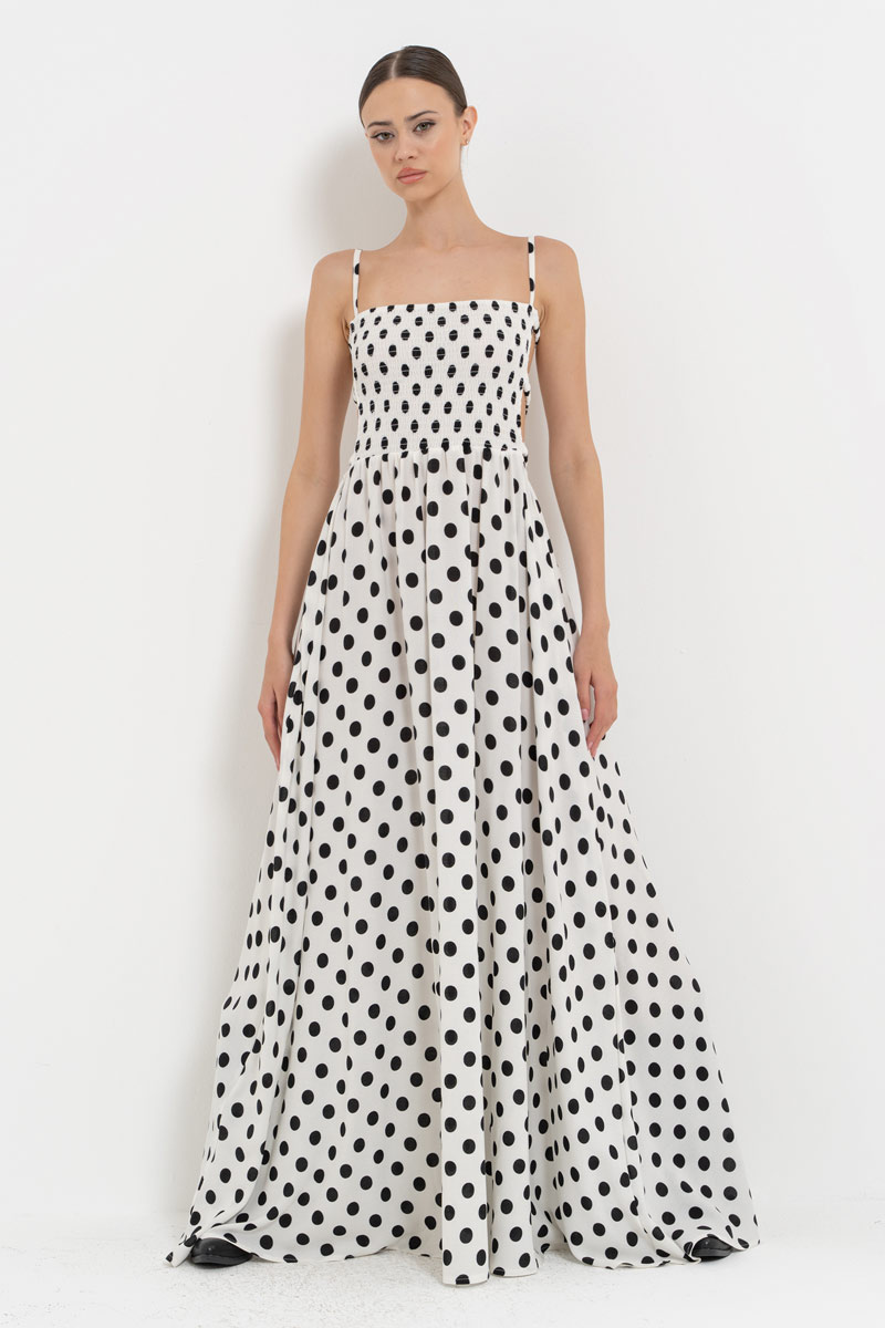Wholesale BİG-POLKA-DOT-BLACK-OFFWHİTE Cut Out-Side Polka Dot Dress