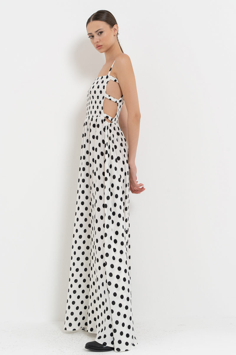Wholesale BİG-POLKA-DOT-BLACK-OFFWHİTE Cut Out-Side Polka Dot Dress