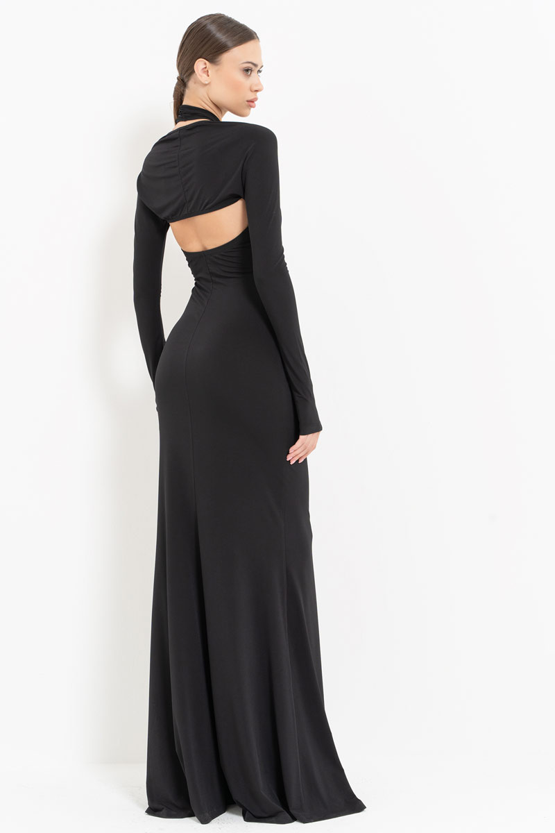 Black Cross-Neck Maxi Dress with Bolero