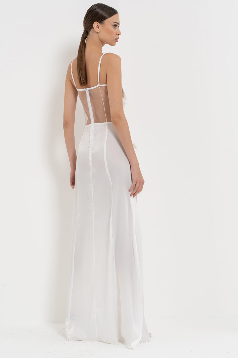 Offwhite Ribbon-Accent Split-Front Dress