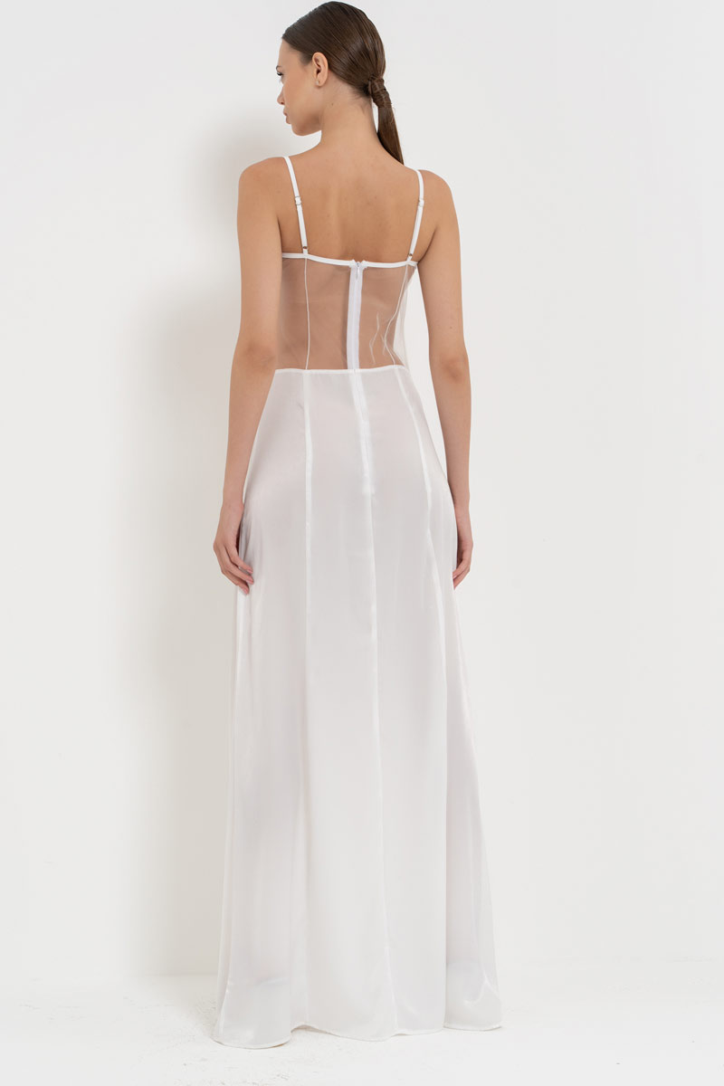 Offwhite Ribbon-Accent Split-Front Dress