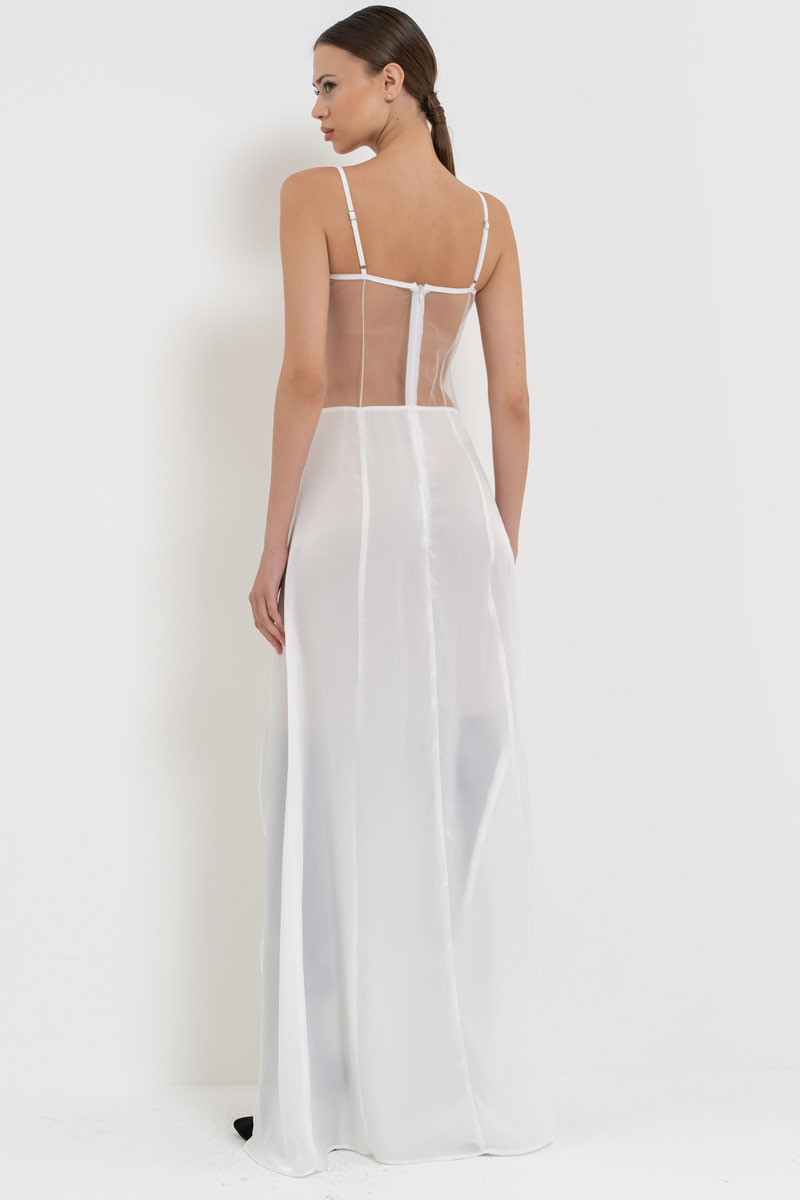 Offwhite Ribbon-Accent Split-Front Dress