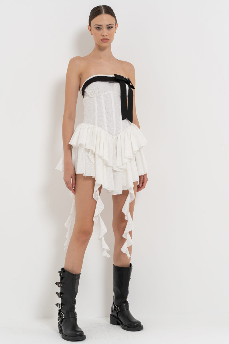 Offwhite Ruffle-Trim Tube Dress