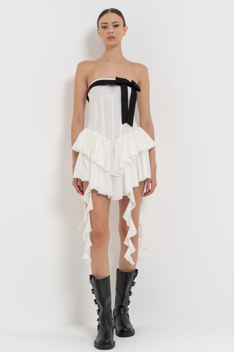 Offwhite Ruffle-Trim Tube Dress