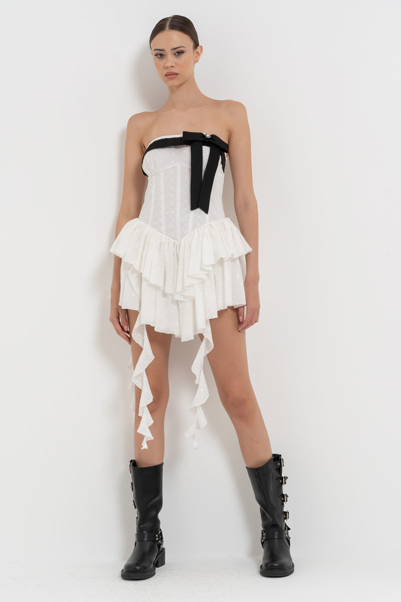 Offwhite Ruffle-Trim Tube Dress