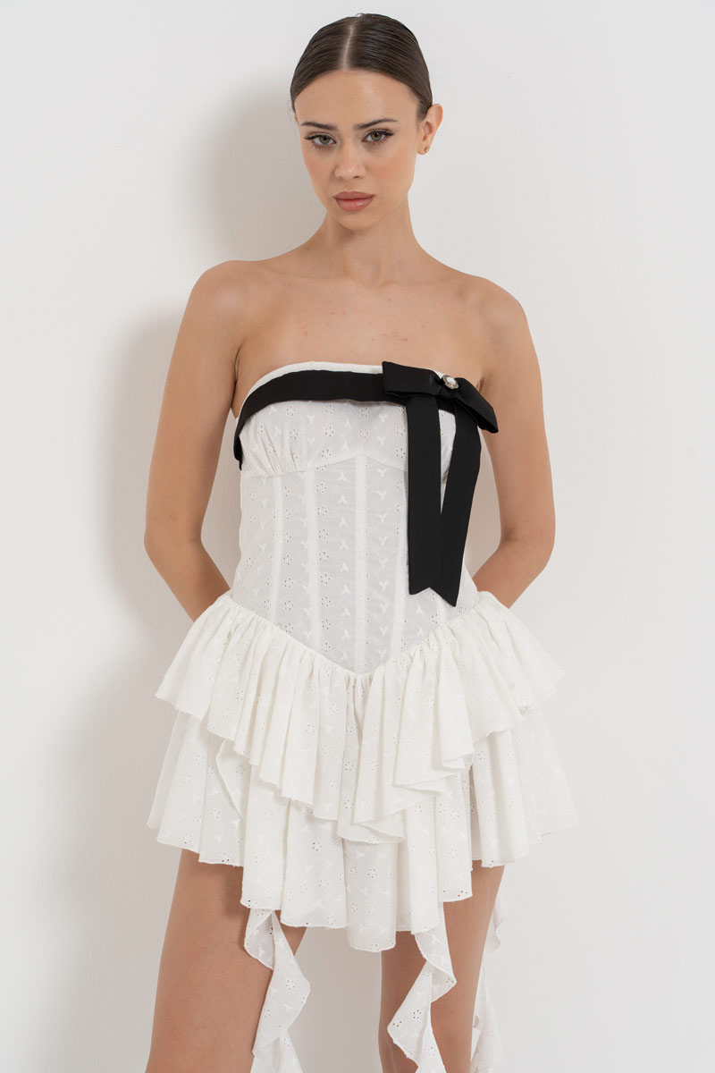 Offwhite Ruffle-Trim Tube Dress