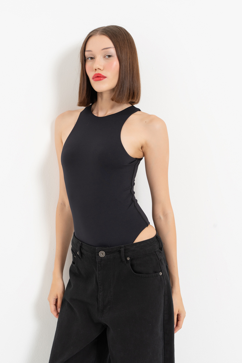 Black Sleeveless Snap-Button Bodysuit