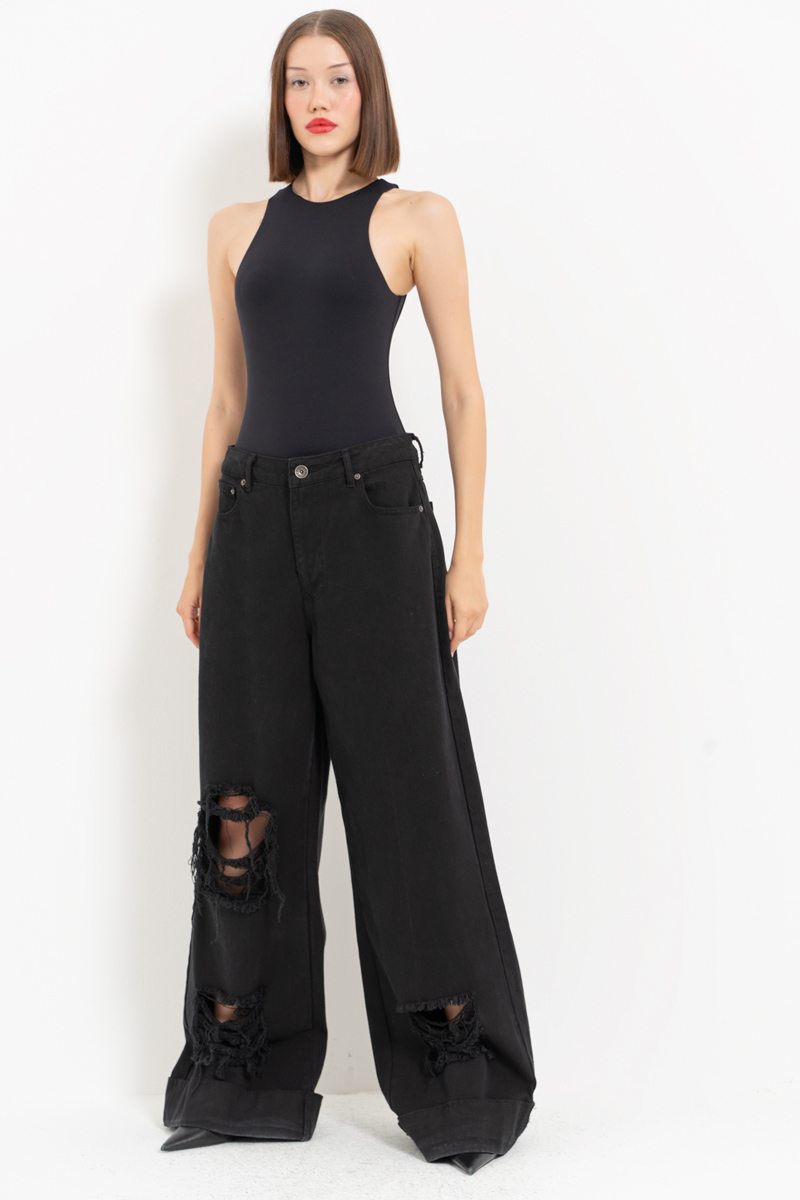 Black Sleeveless Snap-Button Bodysuit