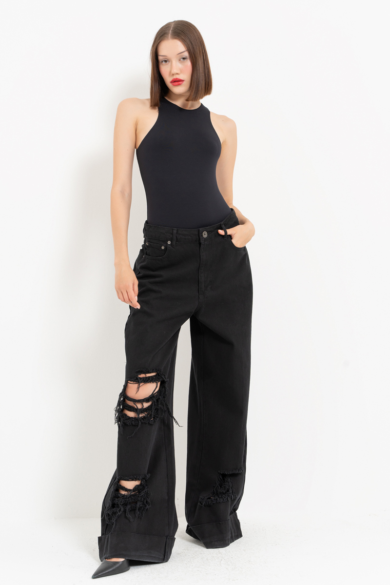 Black Sleeveless Snap-Button Bodysuit