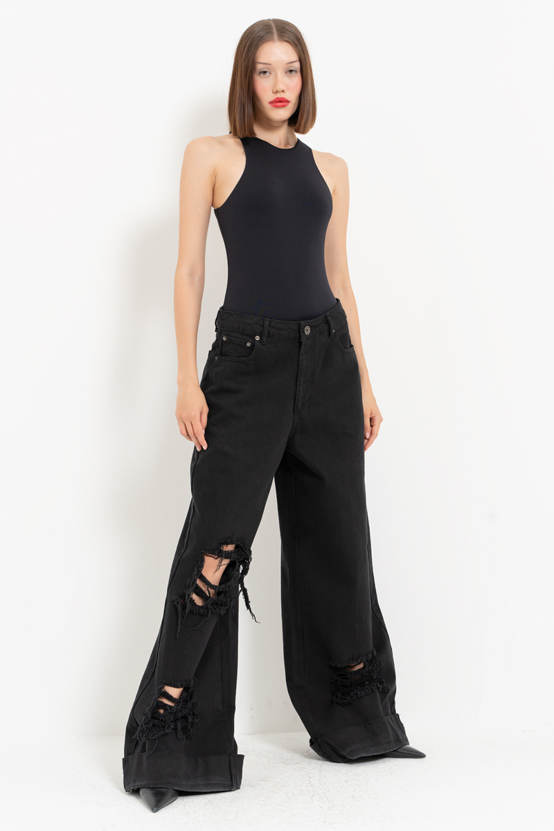 Black Sleeveless Snap-Button Bodysuit