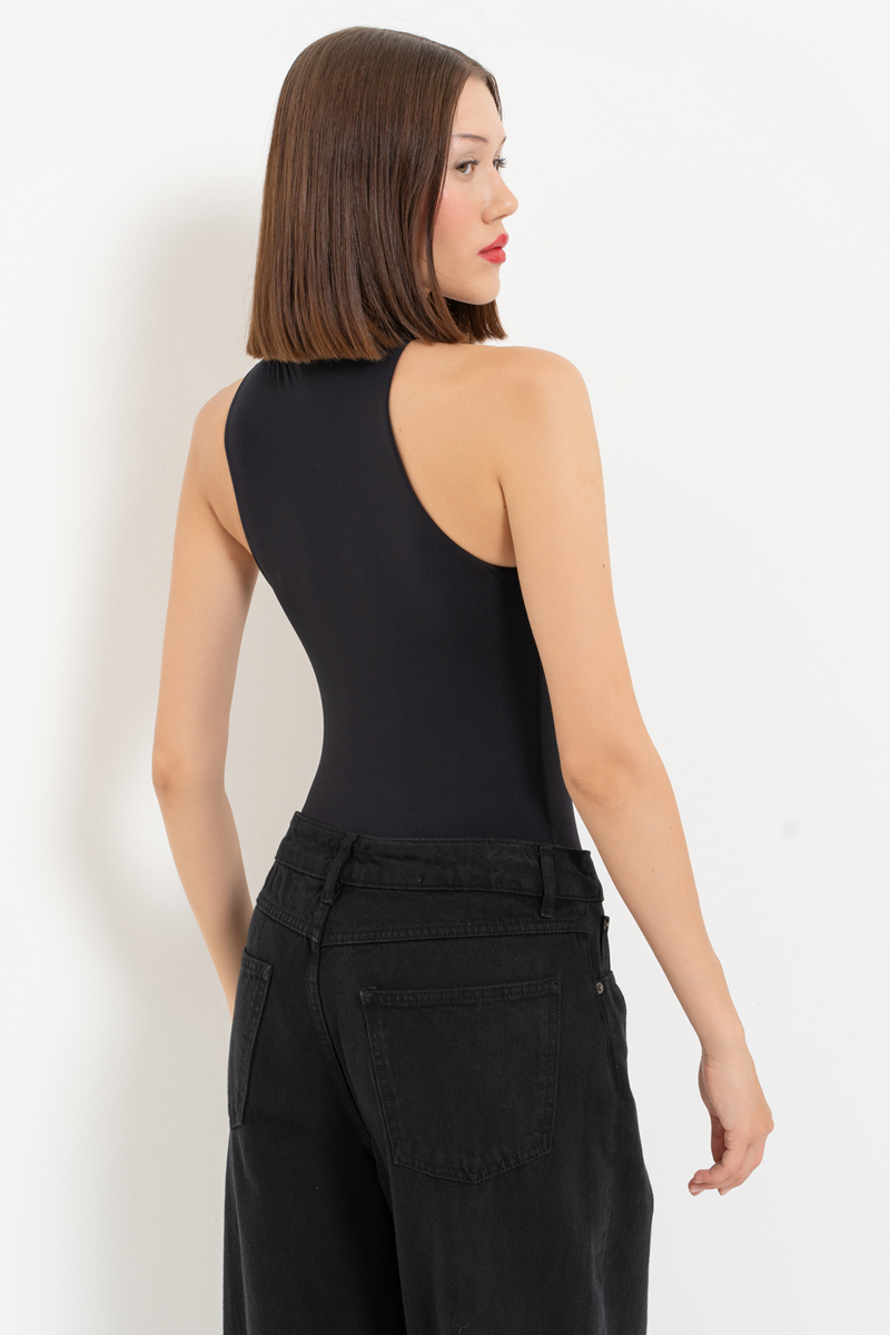 Black Sleeveless Snap-Button Bodysuit