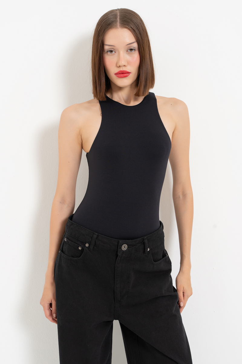 Black Sleeveless Snap-Button Bodysuit