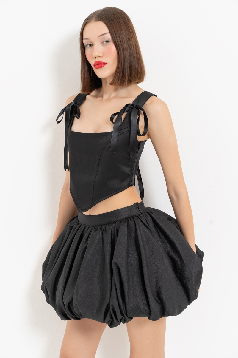 Black Tie-Accent Satin Bustier