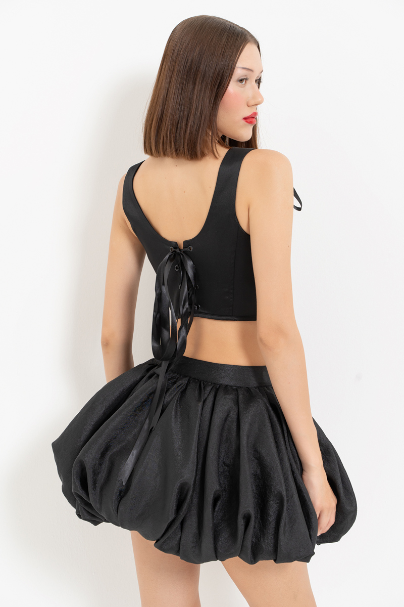 Black Tie-Accent Satin Bustier