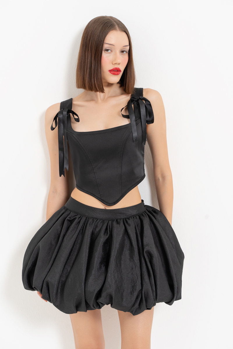 Black Tie-Accent Satin Bustier