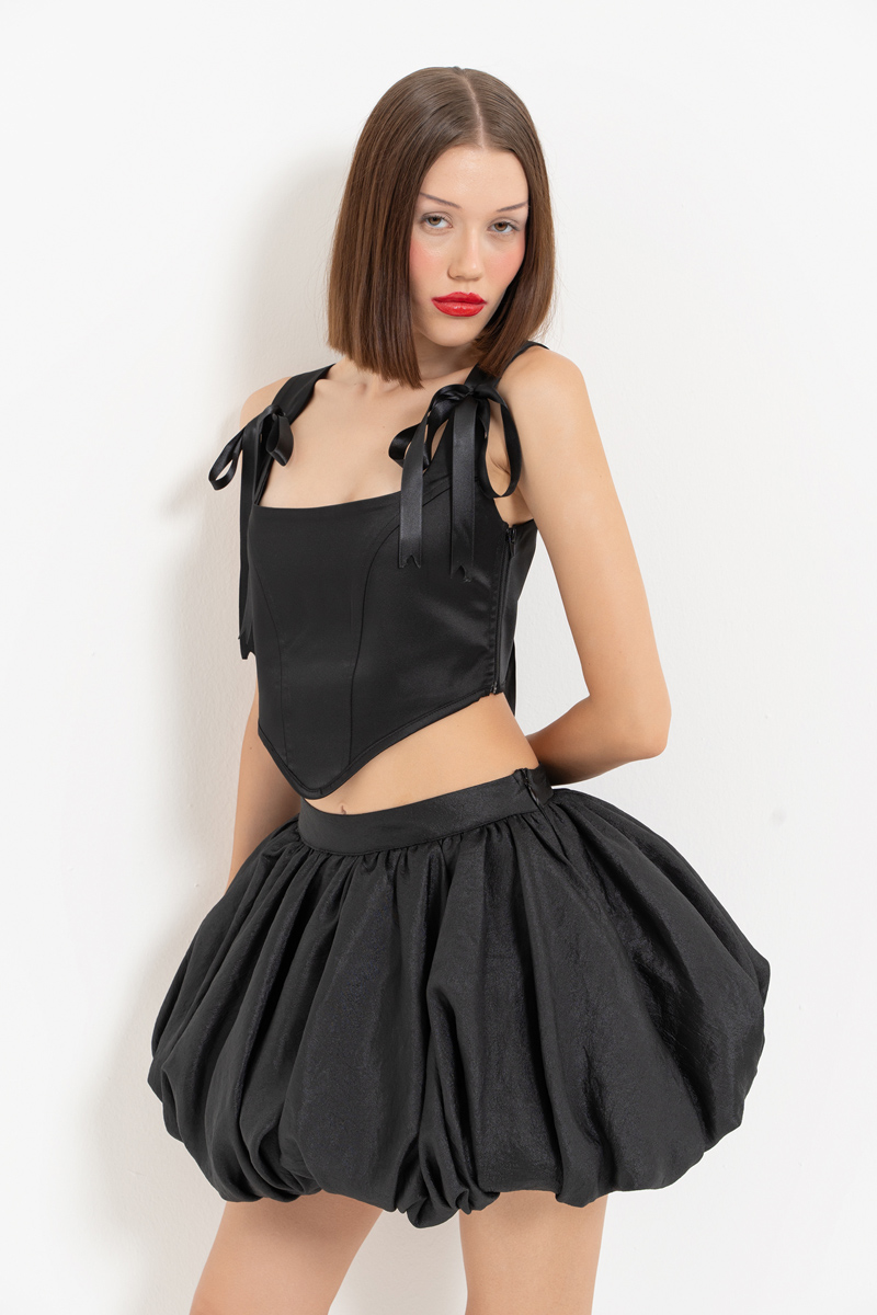 Black Tie-Accent Satin Bustier