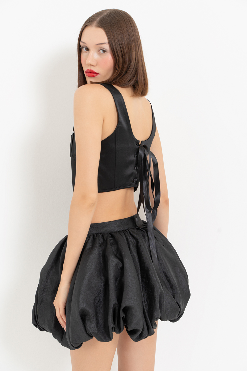 Black Tie-Accent Satin Bustier