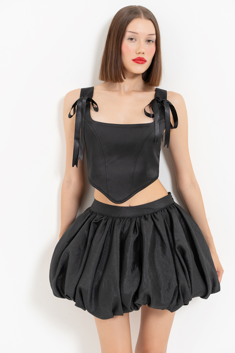 Black Tie-Accent Satin Bustier