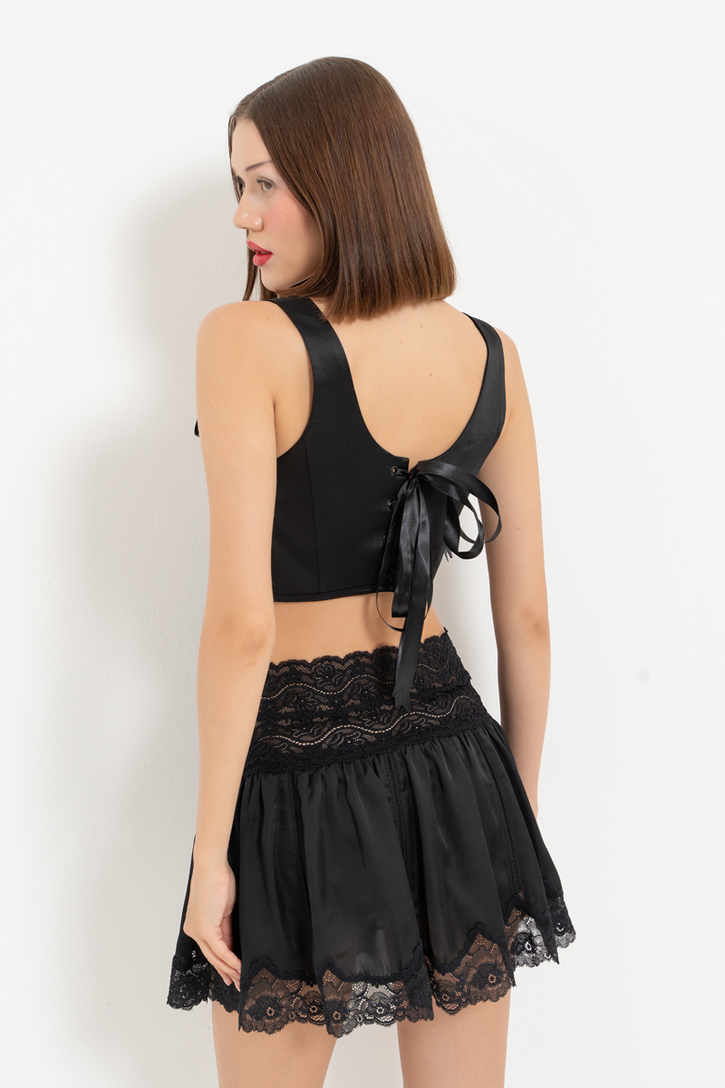 Black Tie-Accent Satin Bustier