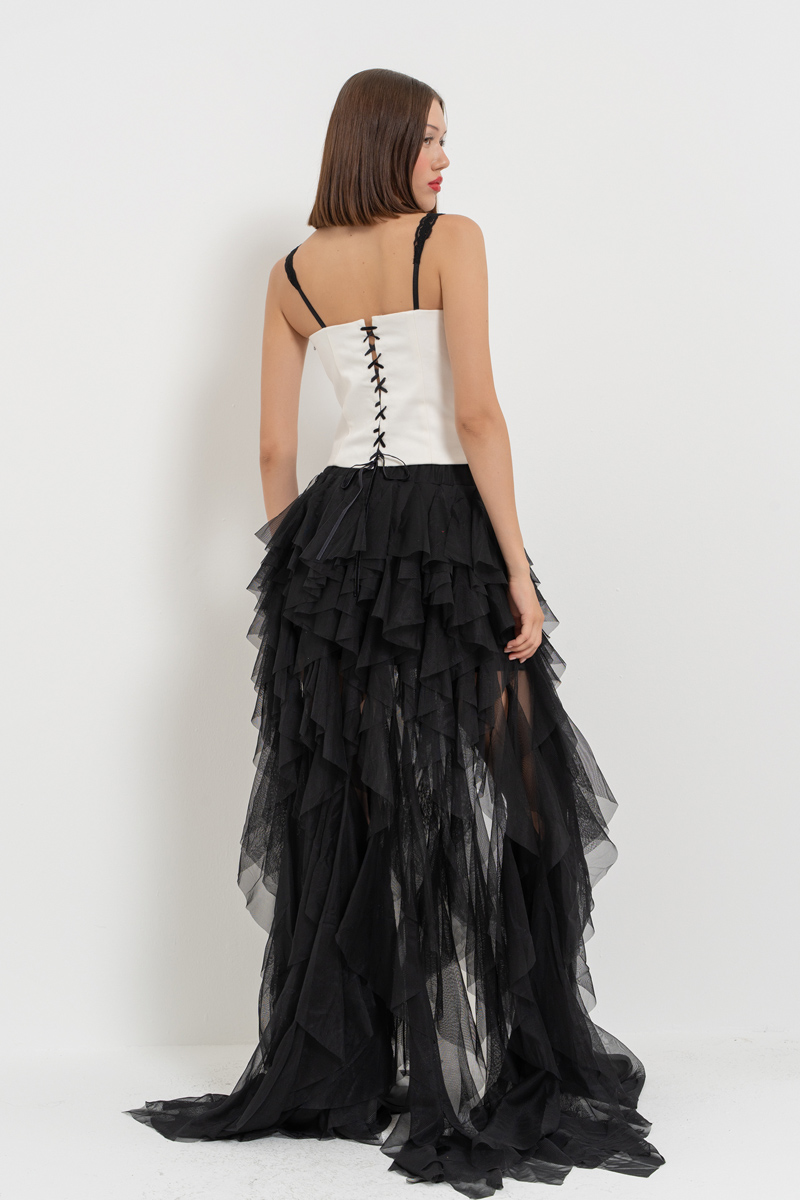 Black Tiered-Ruffle Mesh Skirt